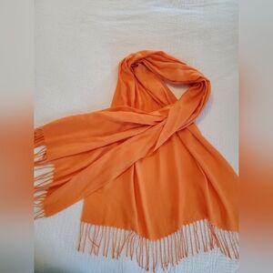 Coral Orange Fringed Scarf Pashmina Wrap